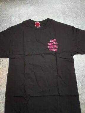 Anti Social Social Club  Black Tee with Pink Logo Chest Print
